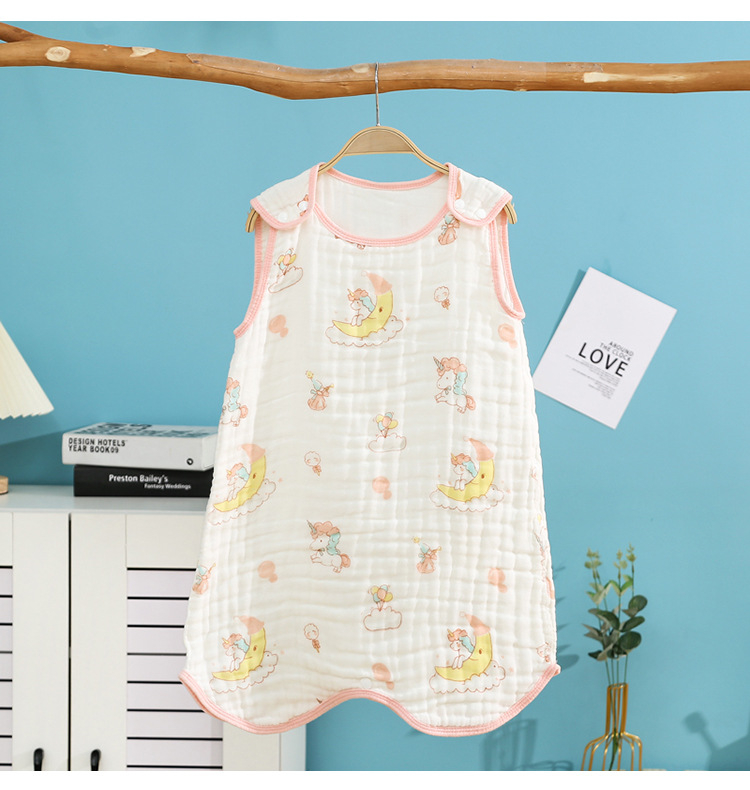 Spavaća vreća-vest za bebe: gaze tkanina i gaze punilo, crtani motiv, odvodi vlagu, za djecu od 1 do 3 godine