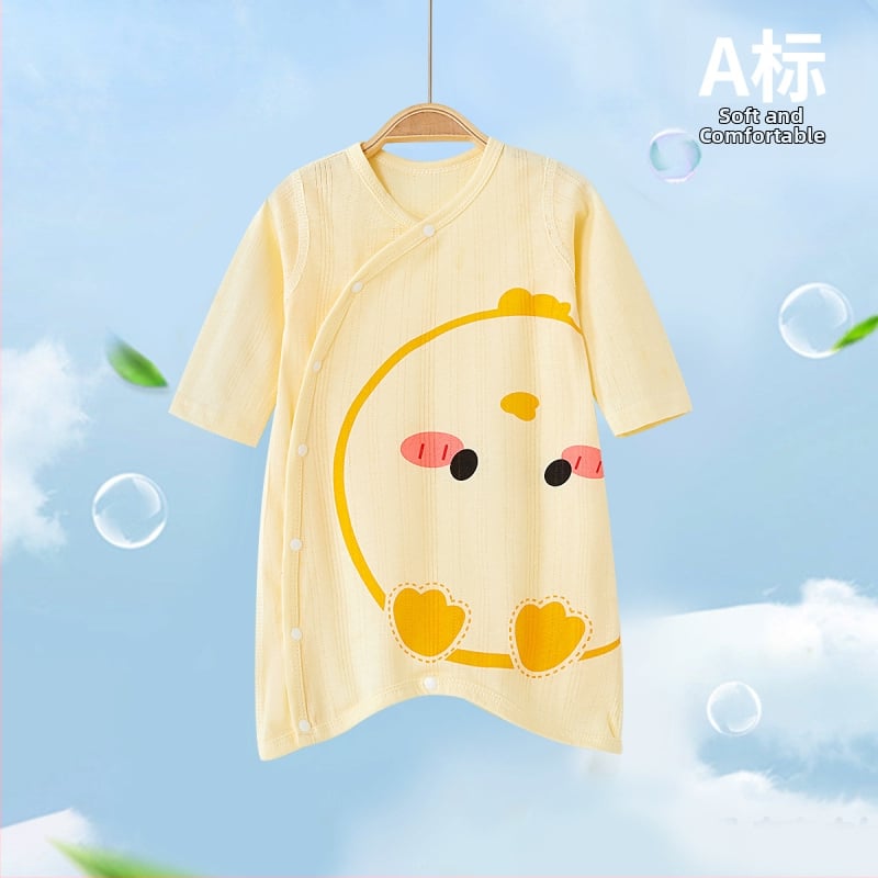 Детски памучен гащеризон за сън с животински карикатурен принт, дълъг ръкав, унисекс, за деца 1–3 години