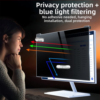 Számítógéphez tartó magánéletvédelmi képernyő függő rögzítéssel — Anti-Peep, kékfény-szűrő, asztali számítógép és laptop számára