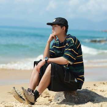 Tricou pentru bărbați cu mânecă scurtă NASA colaborare, croială lejeră, dungi, bumbac 96%+, respirabil, stil Hong Kong