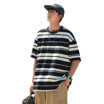 Tricou pentru bărbați cu mânecă scurtă NASA colaborare, croială lejeră, dungi, bumbac 96%+, respirabil, stil Hong Kong