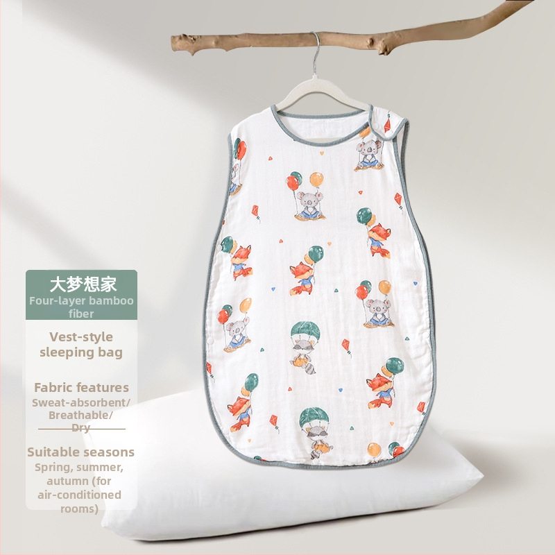Soft Yun Υπνόσακος για βρέφη από μπαμπού ίνες, ελαφρύ καλοκαίρι, κάτω από 1 Jin, προστασία κοιλιάς, χωρίς μανίκια, cartoon σχέδιο