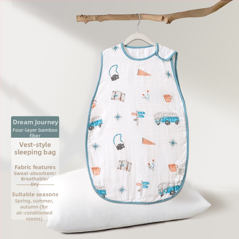 Soft Yun Υπνόσακος για βρέφη από μπαμπού ίνες, ελαφρύ καλοκαίρι, κάτω από 1 Jin, προστασία κοιλιάς, χωρίς μανίκια, cartoon σχέδιο