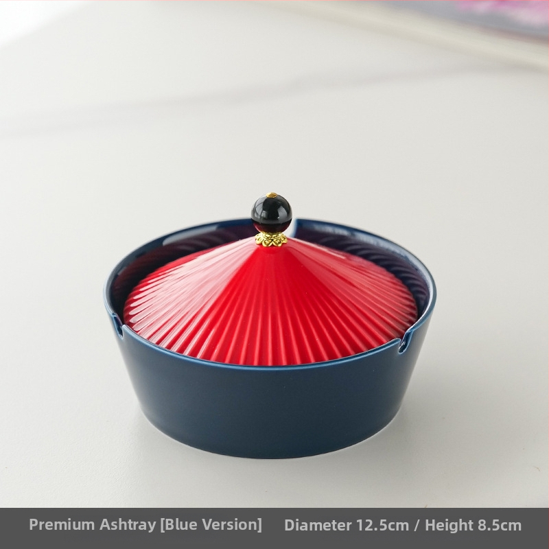 Cenușar ceramic cu capac, stil retro-modern, potrivit pentru casă și birou (Material: ceramică; Stil: artă modernă; Greutate: 800 g; Imprimare logo: disponibilă; Calitate: primă clasă)