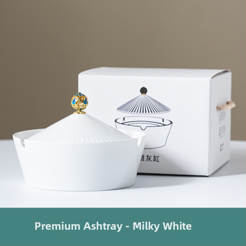 Cenușar ceramic cu capac, stil retro-modern, potrivit pentru casă și birou (Material: ceramică; Stil: artă modernă; Greutate: 800 g; Imprimare logo: disponibilă; Calitate: primă clasă)