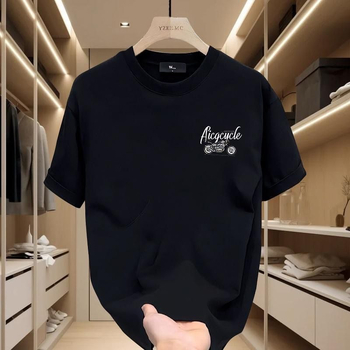 Tricou bărbătesc lejer, guler rotund, mânecă scurtă, bumbac 96%+, greutate țesătură 180–250 g/m2, imprimeu geometric, vară 2024