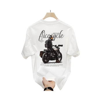 Tricou bărbătesc lejer, guler rotund, mânecă scurtă, bumbac 96%+, greutate țesătură 180–250 g/m2, imprimeu geometric, vară 2024