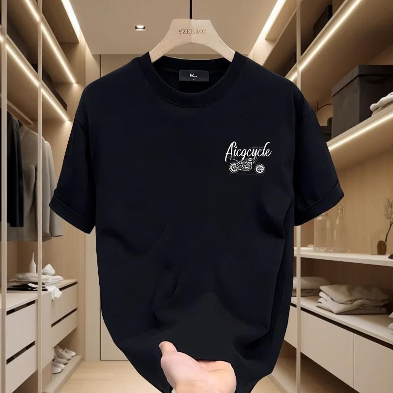 Tricou bărbătesc lejer, guler rotund, mânecă scurtă, bumbac 96%+, greutate țesătură 180–250 g/m2, imprimeu geometric, vară 2024