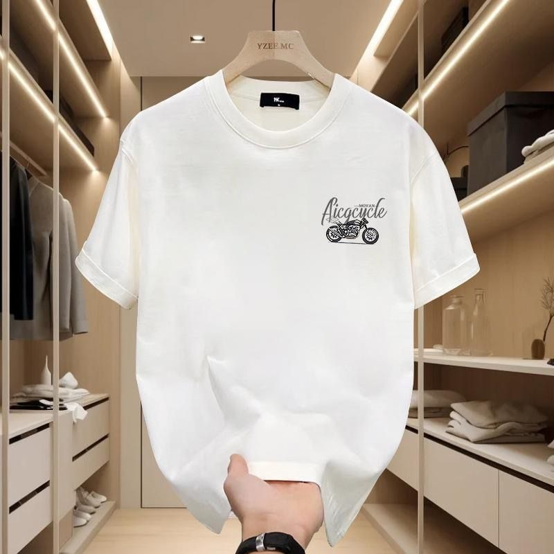 Tricou bărbătesc lejer, guler rotund, mânecă scurtă, bumbac 96%+, greutate țesătură 180–250 g/m2, imprimeu geometric, vară 2024