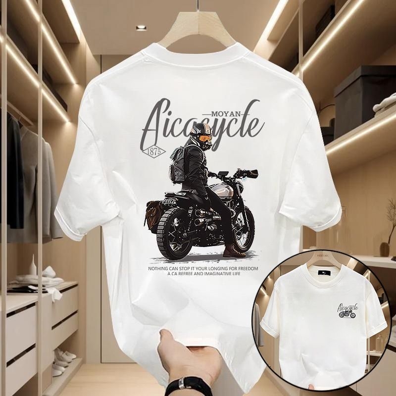 Tricou bărbătesc lejer, guler rotund, mânecă scurtă, bumbac 96%+, greutate țesătură 180–250 g/m2, imprimeu geometric, vară 2024