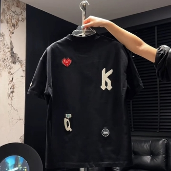 Pamučni muški T-shirt s kratkim rukavima, uski kroj, okrugli izrez