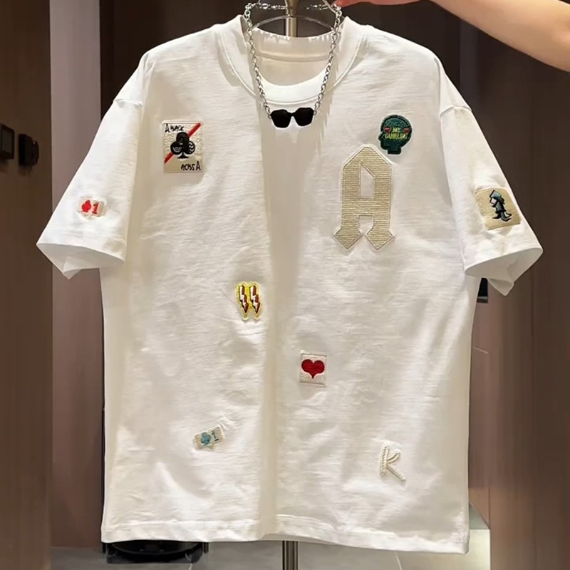 Pamučni muški T-shirt s kratkim rukavima, uski kroj, okrugli izrez
