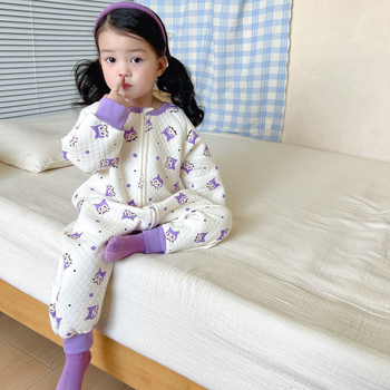 Детски памучен дебел гащеризон‑спален чувал с дълъг ръкав, корейски стил, карикатурен принт, за деца 3–8 г