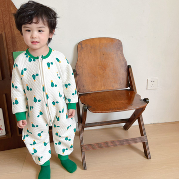 Детски памучен дебел гащеризон‑спален чувал с дълъг ръкав, корейски стил, карикатурен принт, за деца 3–8 г