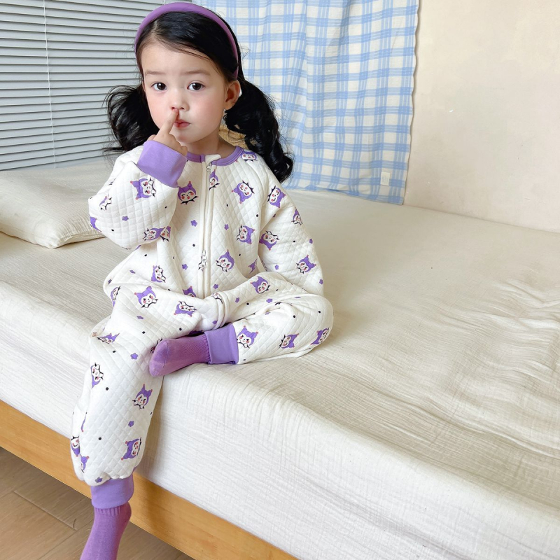 Детски памучен дебел гащеризон‑спален чувал с дълъг ръкав, корейски стил, карикатурен принт, за деца 3–8 г
