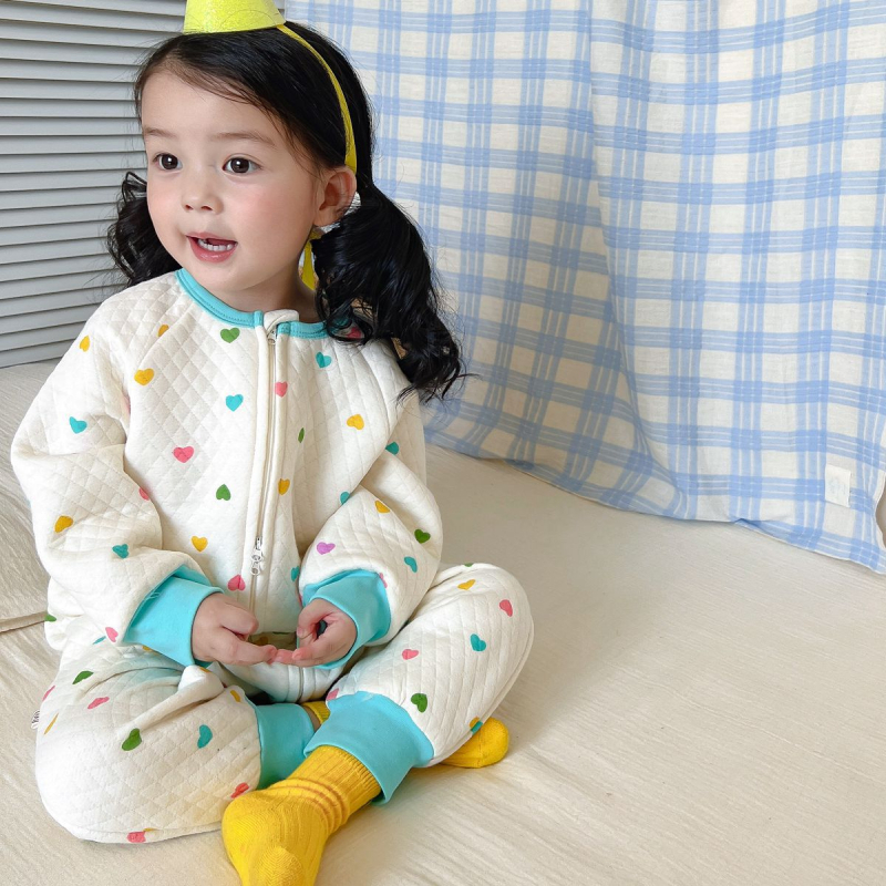 Детски памучен дебел гащеризон‑спален чувал с дълъг ръкав, корейски стил, карикатурен принт, за деца 3–8 г