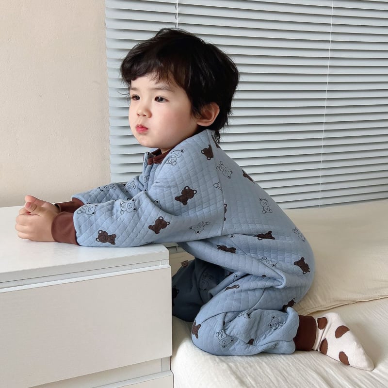 Детски памучен дебел гащеризон‑спален чувал с дълъг ръкав, корейски стил, карикатурен принт, за деца 3–8 г
