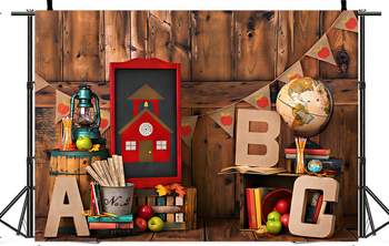 Fundal din pânză vinilică pentru fotografie, cu motif ABC și glob pământesc; greutate 150 g