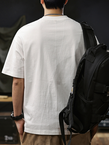 Muška T‑majica s vezom, 100% pamuk, okrugli izrez, kratki rukavi s spuštenim ramenima, slobodan kroj