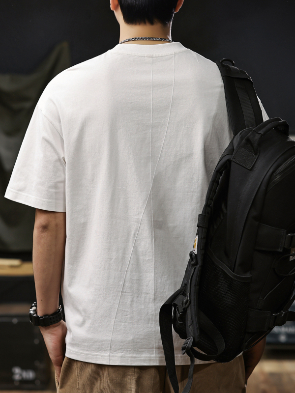 Muška T‑majica s vezom, 100% pamuk, okrugli izrez, kratki rukavi s spuštenim ramenima, slobodan kroj