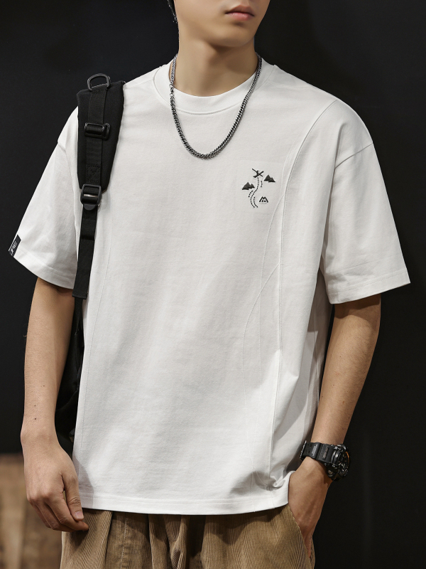 Muška T‑majica s vezom, 100% pamuk, okrugli izrez, kratki rukavi s spuštenim ramenima, slobodan kroj