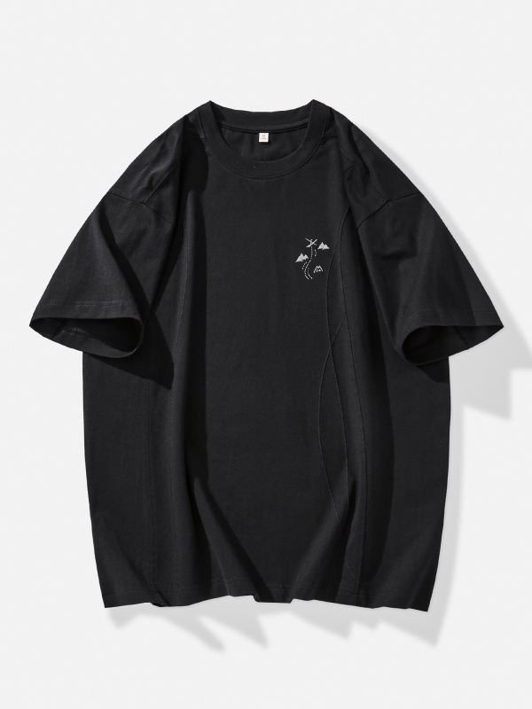 Muška T‑majica s vezom, 100% pamuk, okrugli izrez, kratki rukavi s spuštenim ramenima, slobodan kroj