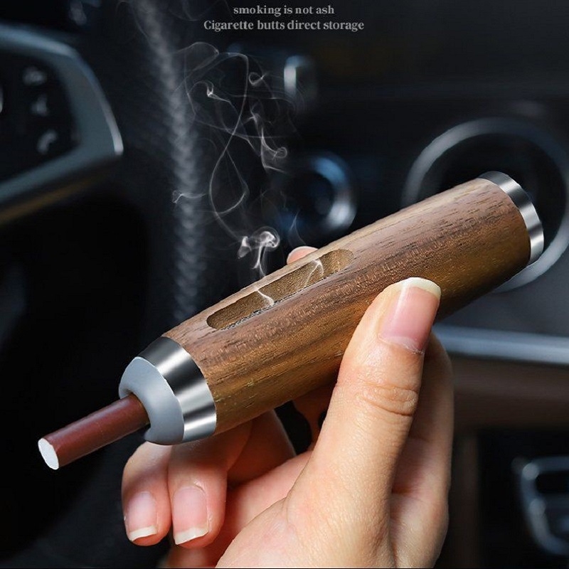 Metalna kutija za cigarete s mini pepelnikom od orahovog drveta, gravirano, model 02, 70 g
