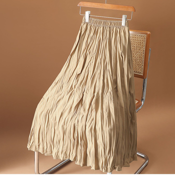 Fustă plisată, culoare solidă, material poliester 80–90%, lungă, stil colegial