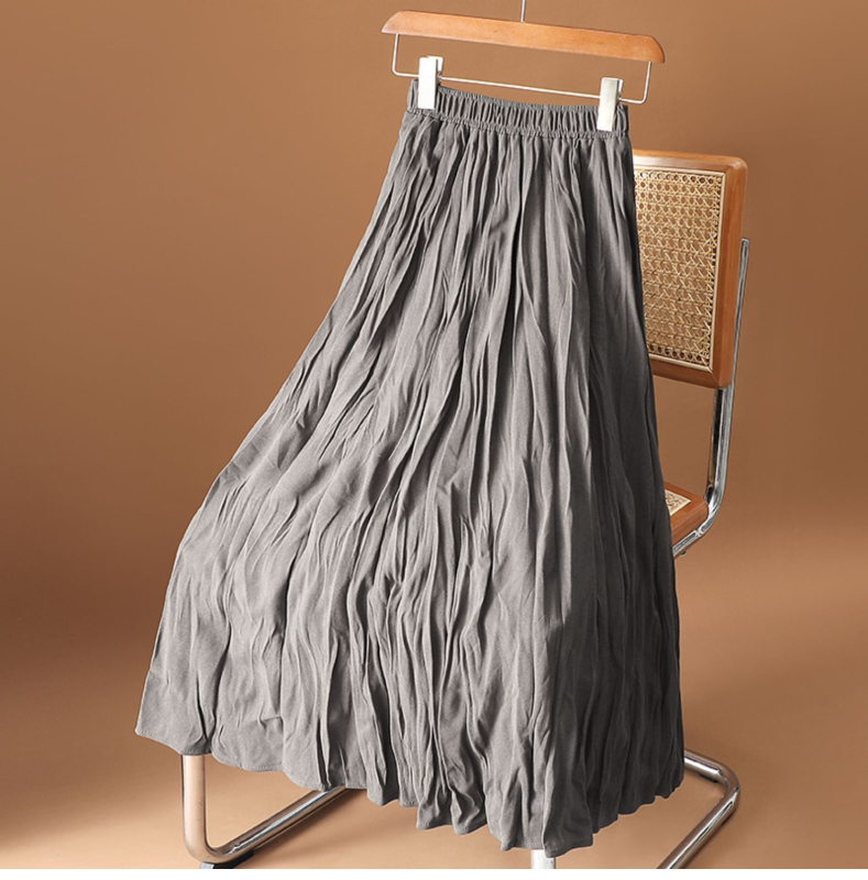 Fustă plisată, culoare solidă, material poliester 80–90%, lungă, stil colegial