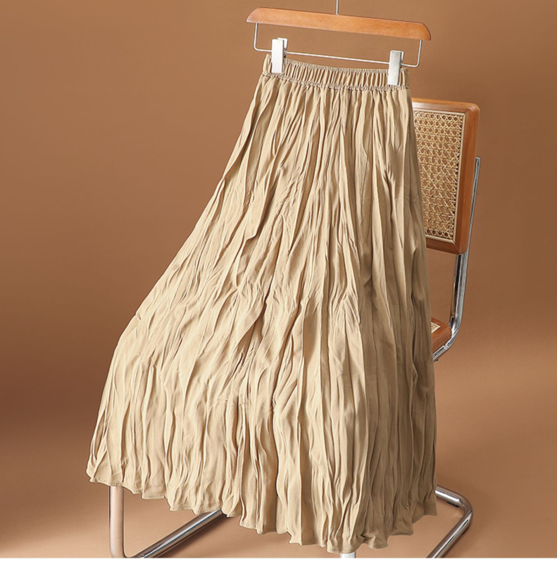 Fustă plisată, culoare solidă, material poliester 80–90%, lungă, stil colegial