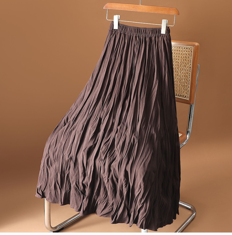 Fustă plisată, culoare solidă, material poliester 80–90%, lungă, stil colegial