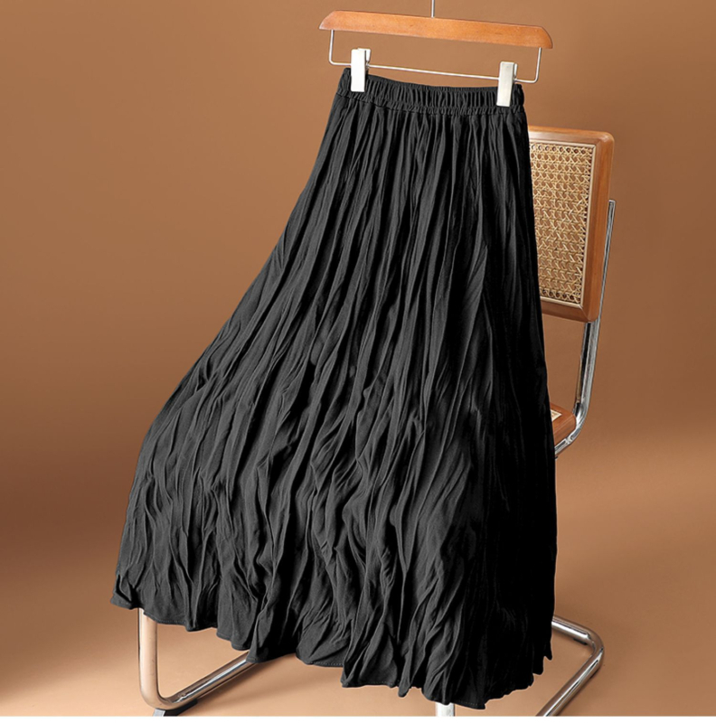 Fustă plisată, culoare solidă, material poliester 80–90%, lungă, stil colegial