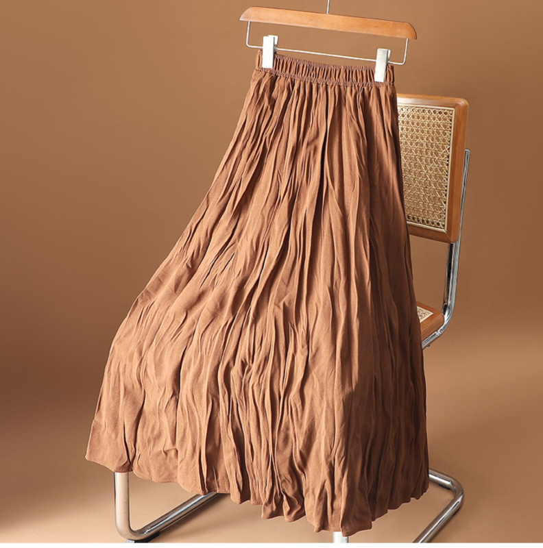 Fustă plisată, culoare solidă, material poliester 80–90%, lungă, stil colegial