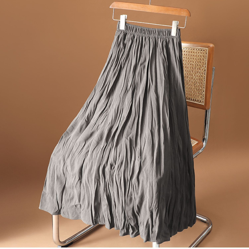 Fustă plisată, culoare solidă, material poliester 80–90%, lungă, stil colegial