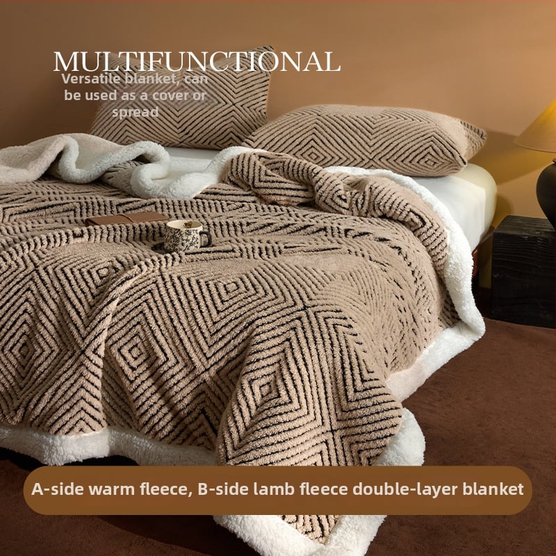 Ελαφρύς και πολυτελής φλις κοραλλιού κουβέρτα με ριγέ σχέδιο, 300-500 γρ., για άνοιξη και φθινόπωρο.