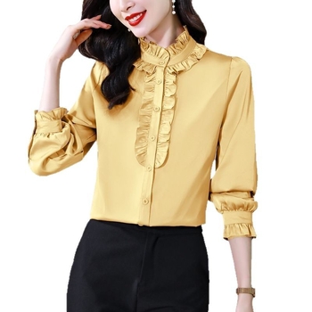 Košulja uskog kroja, stojeći ovratnik i dugi rukavi, jednofarbna tkanina od simuliranog sija, sadržaj glavnog materijala 95%+