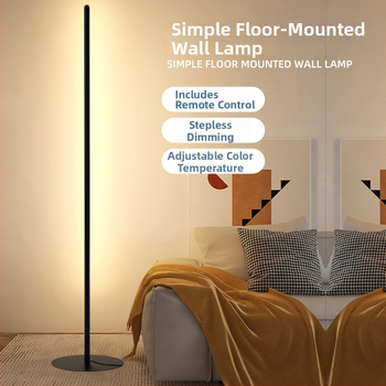 Állólámpa LED, nordikus minimalista design nappali vagy hálószoba számára, 50 LED, alumínium test, policarbonát árnyékoló, távirányító