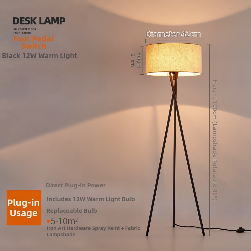 Nordická podlažná lampa LED, 220V, tienidlo z látky, kovové telo, 1 zdroj svetla, vhodné do obývačky alebo spálne