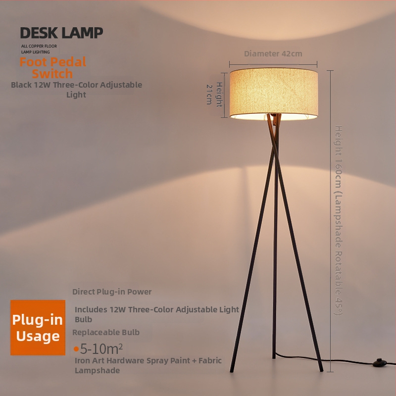 Nordická podlažná lampa LED, 220V, tienidlo z látky, kovové telo, 1 zdroj svetla, vhodné do obývačky alebo spálne