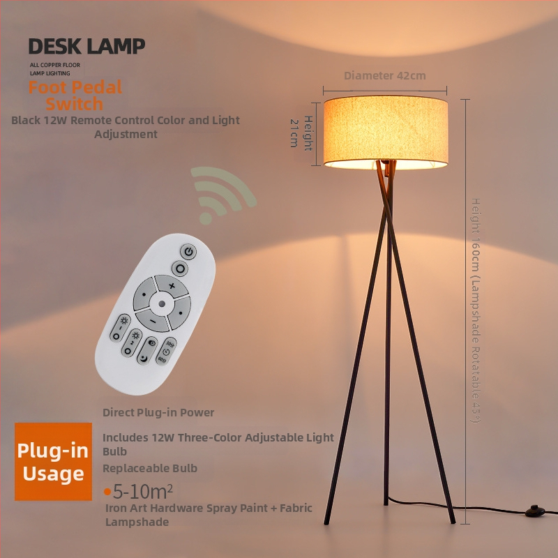 Nordická podlažná lampa LED, 220V, tienidlo z látky, kovové telo, 1 zdroj svetla, vhodné do obývačky alebo spálne