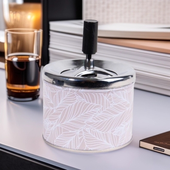 Пепелник с капак, автомобилно монтиран ветроустойчив метален, 6 броя в кутия, печат на лого възможен, модерен минималистичен стил