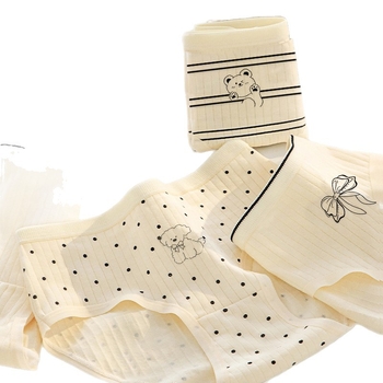 Εσώρουχα κοριτσιών από βαμβάκι για εφήβους, μεσαία μέση, διαπνέοντα, αντιβακτηριακά, πλεκτό ύφασμα, σχέδιο καρτούν