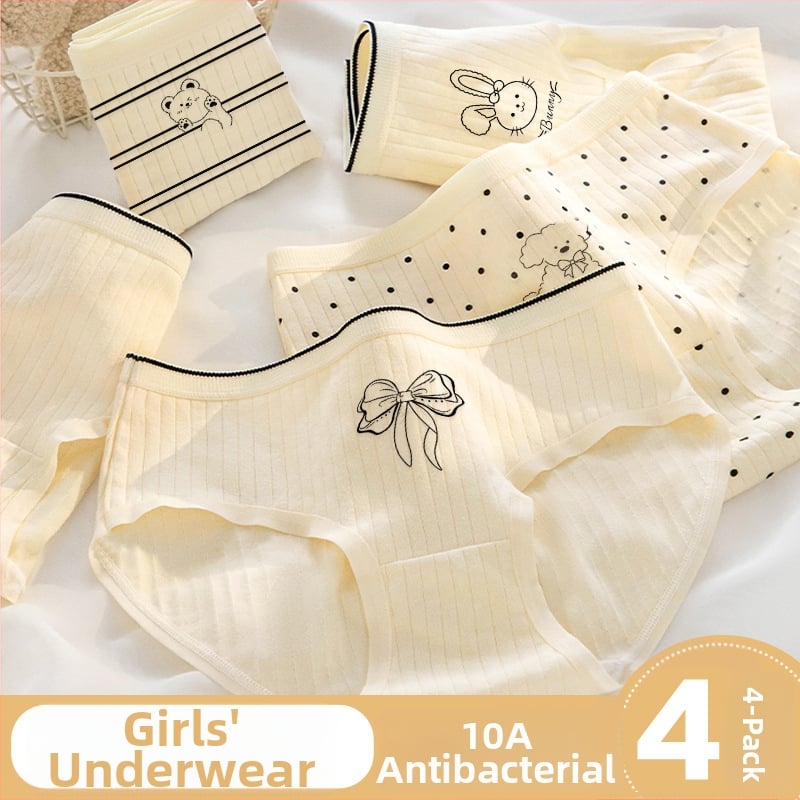 Εσώρουχα κοριτσιών από βαμβάκι για εφήβους, μεσαία μέση, διαπνέοντα, αντιβακτηριακά, πλεκτό ύφασμα, σχέδιο καρτούν