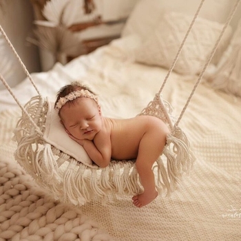 Also accesoriu foto pentru bebeluși - leagăn împletit din sfoară de bumbac pentru nou-născuți, greutate 0,5 kg