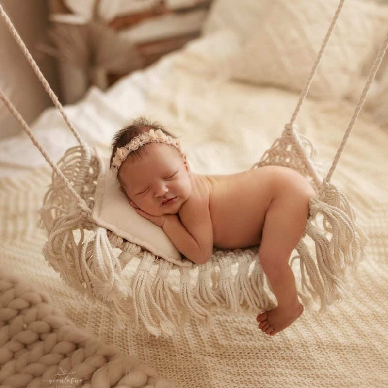 Also accesoriu foto pentru bebeluși - leagăn împletit din sfoară de bumbac pentru nou-născuți, greutate 0,5 kg