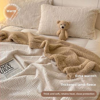 Πολυεστερική βελουδένια κουβέρτα, στυλ μαλλιού αρνιού, 300–500 g, για όλες τις εποχές, μινιμαλιστικό στυλ, μονόχρωμη ή καρό