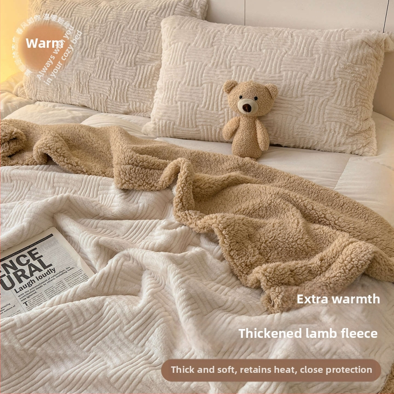 Πολυεστερική βελουδένια κουβέρτα, στυλ μαλλιού αρνιού, 300–500 g, για όλες τις εποχές, μινιμαλιστικό στυλ, μονόχρωμη ή καρό