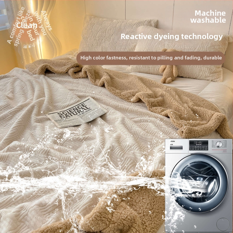 Πολυεστερική βελουδένια κουβέρτα, στυλ μαλλιού αρνιού, 300–500 g, για όλες τις εποχές, μινιμαλιστικό στυλ, μονόχρωμη ή καρό