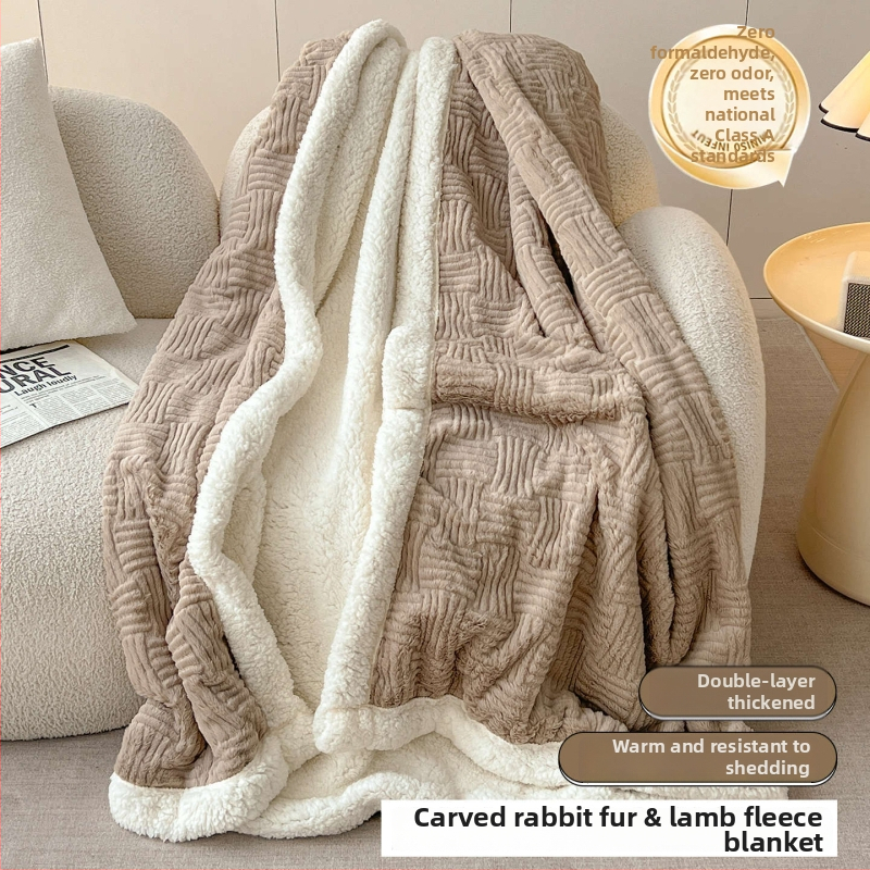 Πολυεστερική βελουδένια κουβέρτα, στυλ μαλλιού αρνιού, 300–500 g, για όλες τις εποχές, μινιμαλιστικό στυλ, μονόχρωμη ή καρό