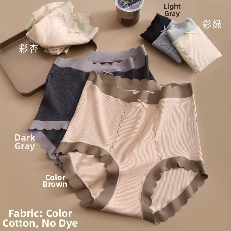 Slipuri din bumbac cu talie înaltă pentru controlul abdomenului și ridicarea feselor, țesătură rib, căptușeală la zona crăpăturii din mătase Mulberry, model cu fundă